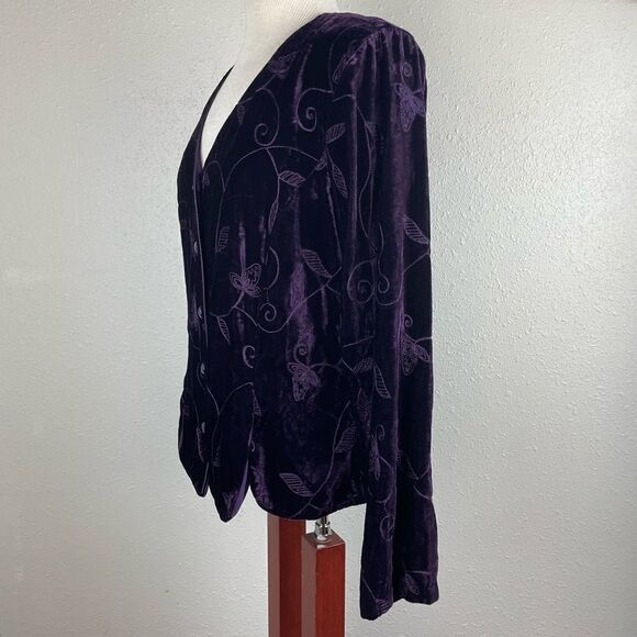 NWOT Coldwater Creek Purple Velour Button Down Jacket Top Size L EUC - Picture 3 of 5